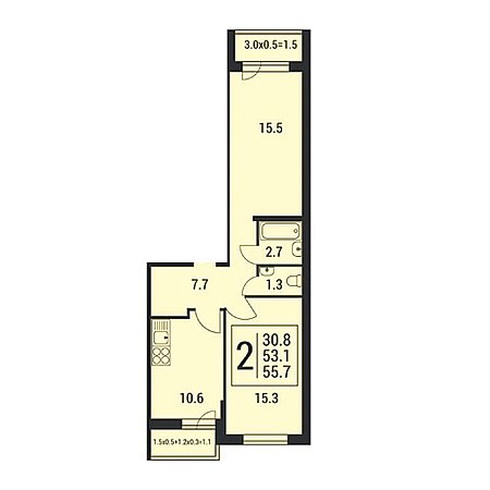 2 комнатная 55.7м²