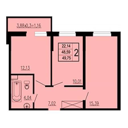 2 комнатная 49.75м²