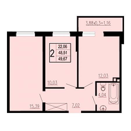 2 комнатная 49.67м²