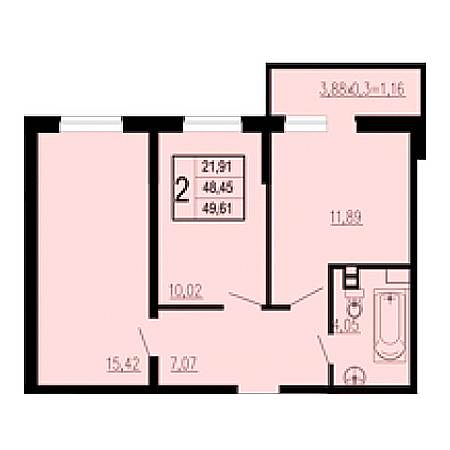 2 комнатная 49.61м²