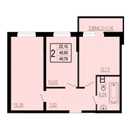 2 комнатная 49.76м²