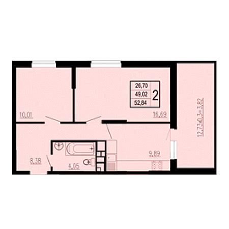 2 комнатная 52.84м²