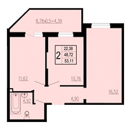 2 комнатная 53.11м²