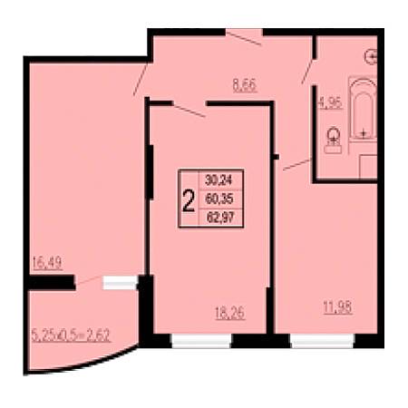 2 комнатная 62.97м²