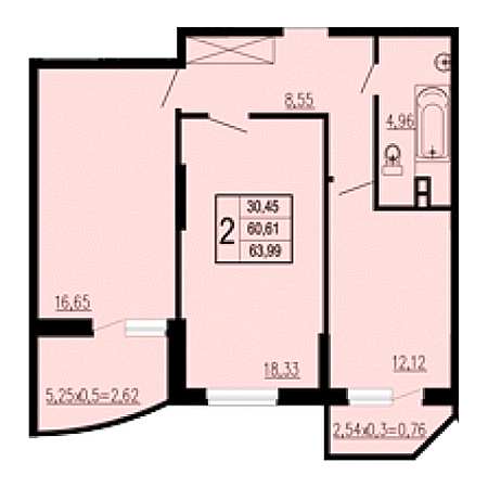 2 комнатная 63.99м²