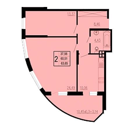 2 комнатная 63.65м²