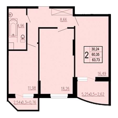 2 комнатная 63.73м²