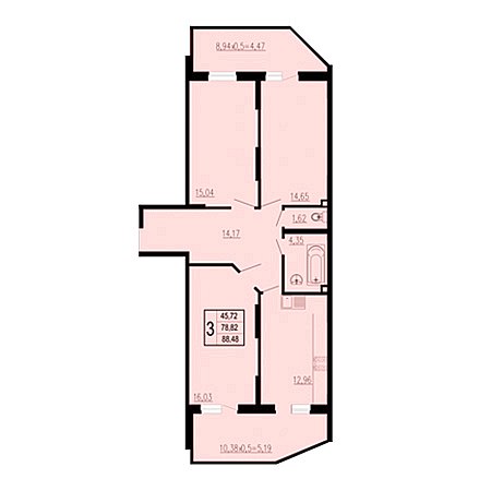 3 комнатная 88.48м²