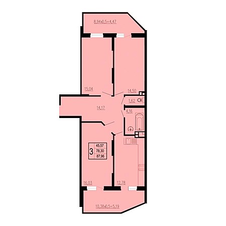 3 комнатная 87.96м²