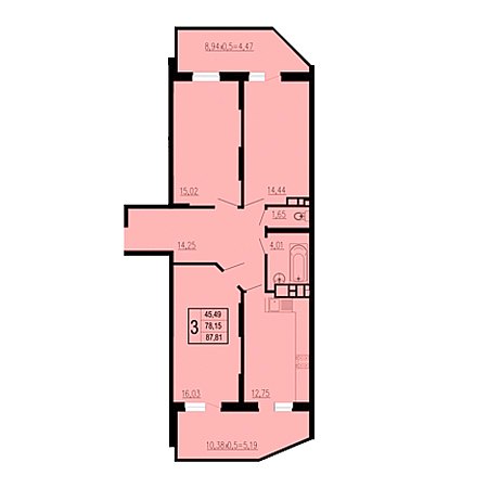 3 комнатная 87.81м²