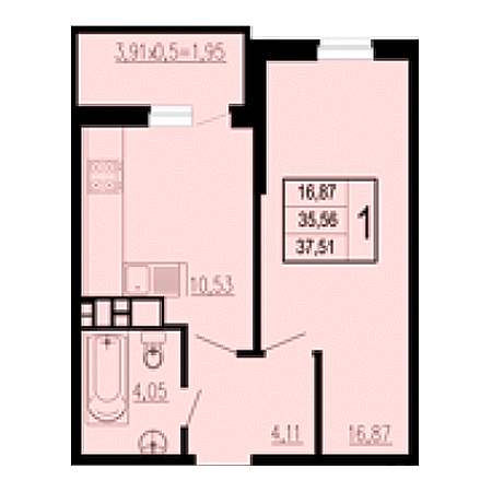 1 комнатная 37.51м²