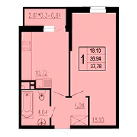 1 комнатная 37.78м²