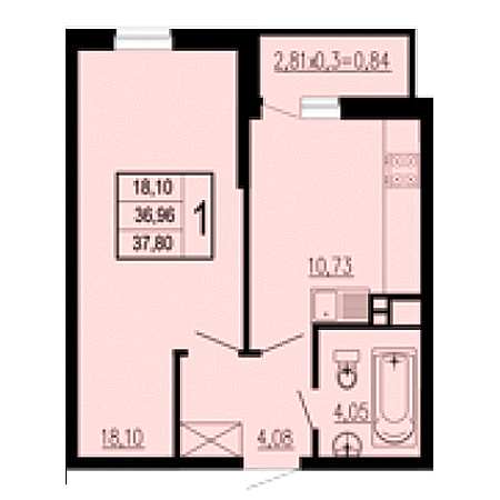 1 комнатная 37.8м²