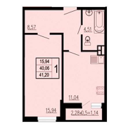 1 комнатная 41.2м²