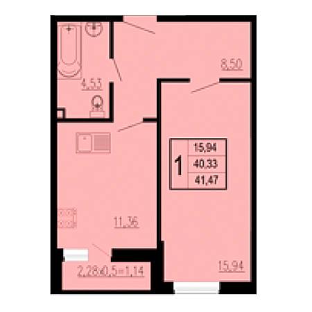 1 комнатная 41.47м²