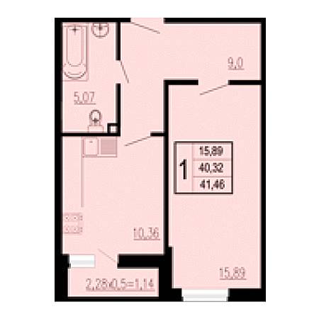 1 комнатная 41.46м²