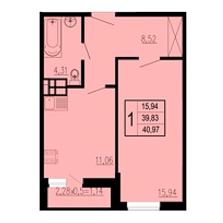 1 комнатная 40.97м²