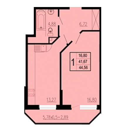 1 комнатная 44.56м²