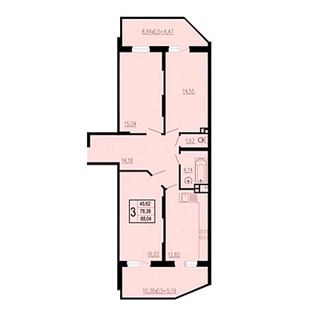 1 комнатная 88.04м²