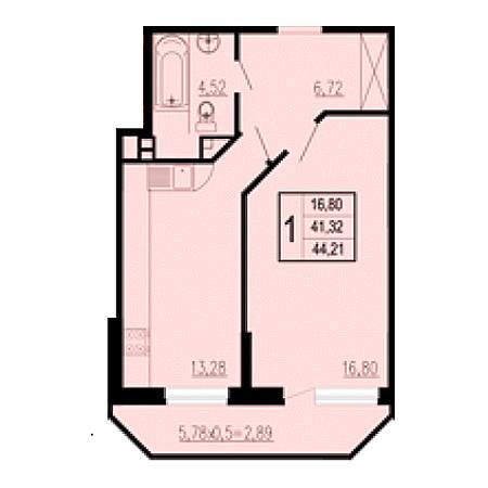 1 комнатная 44.21м²