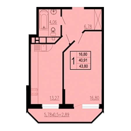 1 комнатная 43.8м²