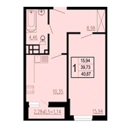 1 комнатная 40.87м²