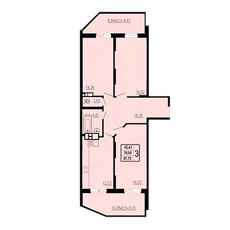 3 комнатная 87.72м²