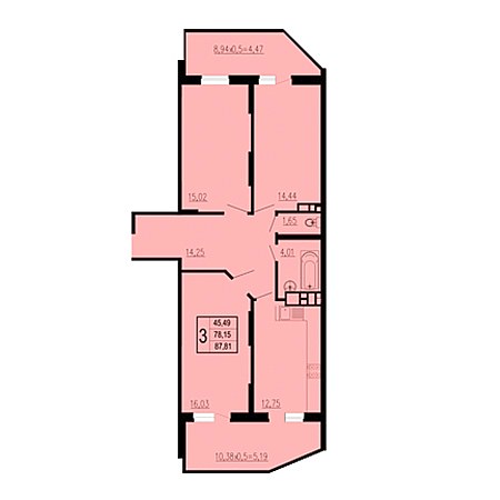 3 комнатная 87.81м²