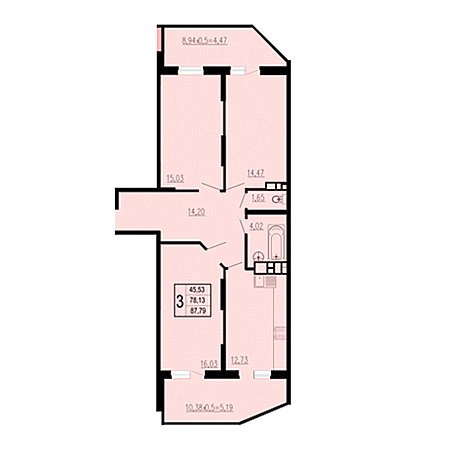 3 комнатная 87.79м²