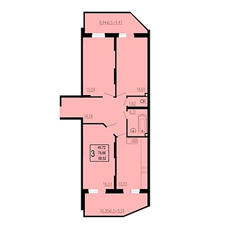 3 комнатная 88.52м²