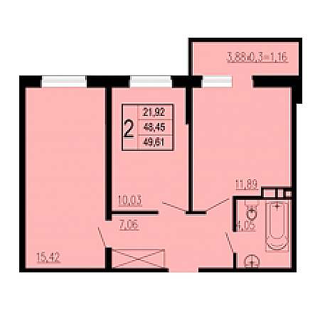 2 комнатная 49.61м²