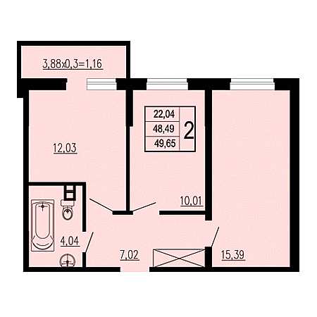 2 комнатная 49.65м²