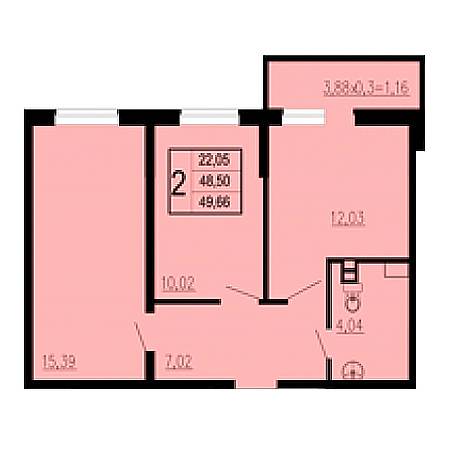 2 комнатная 49.66м²