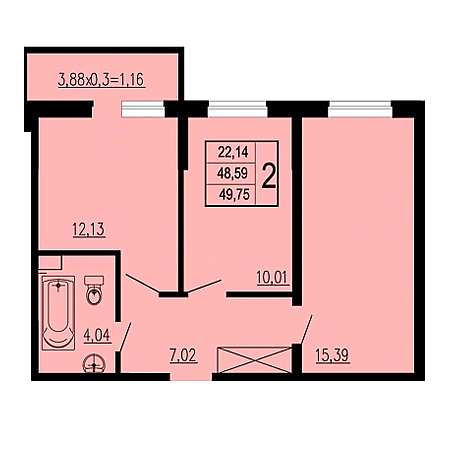 2 комнатная 49.75м²