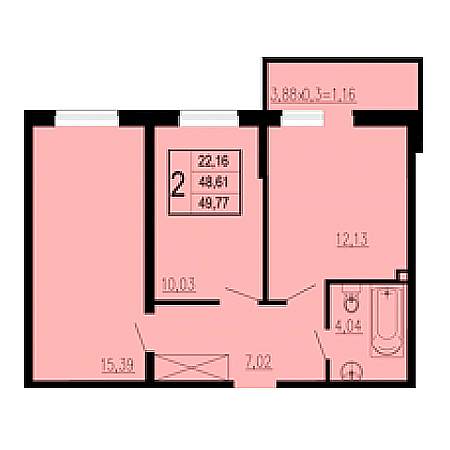 2 комнатная 49.77м²