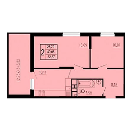 2 комнатная 52.87м²