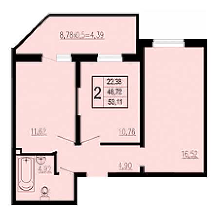 2 комнатная 53.11м²