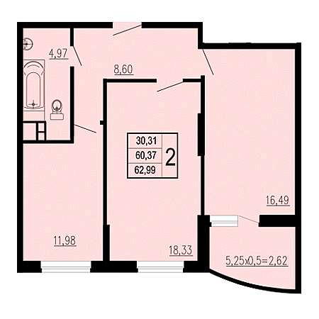 2 комнатная 62.99м²