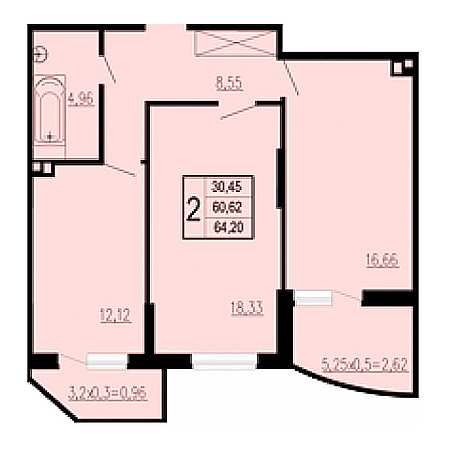 2 комнатная 64.2м²