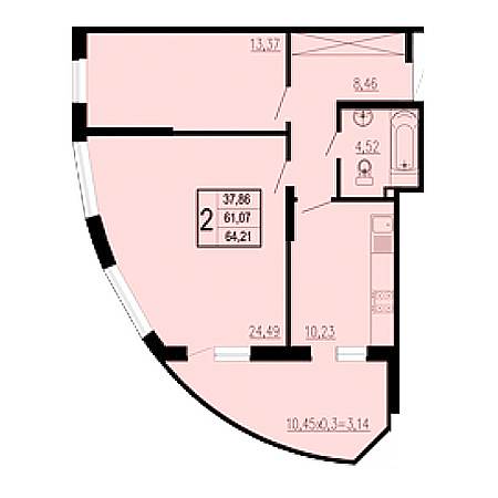 2 комнатная 64.21м²