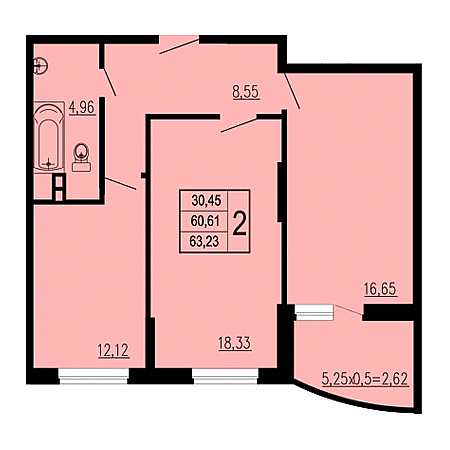 2 комнатная 63.23м²