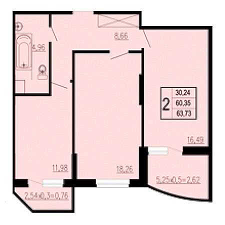 2 комнатная 63.73м²