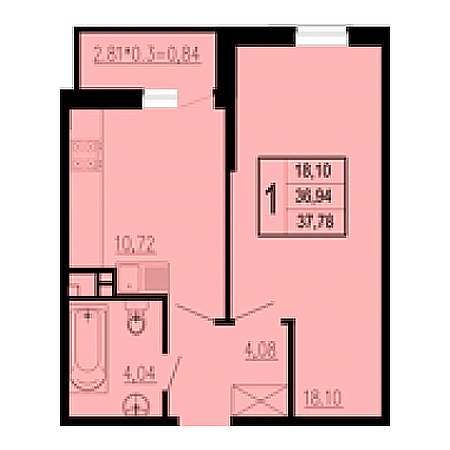 1 комнатная 37.78м²