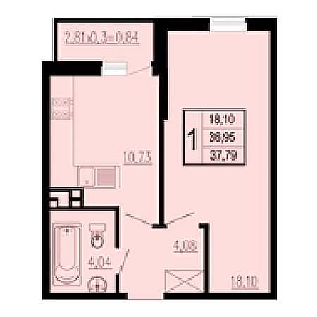 1 комнатная 37.79м²