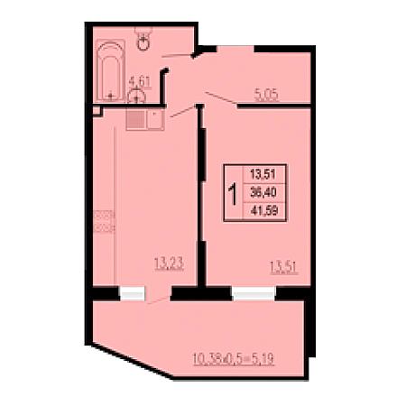 1 комнатная 41.59м²