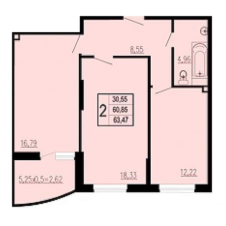 1 комнатная 63.47м²