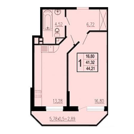 1 комнатная 44.21м²