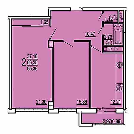 2 комнатная 65.36м²