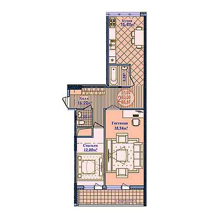 2 комнатная 65.87м²