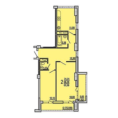 2 комнатная 62.28м²